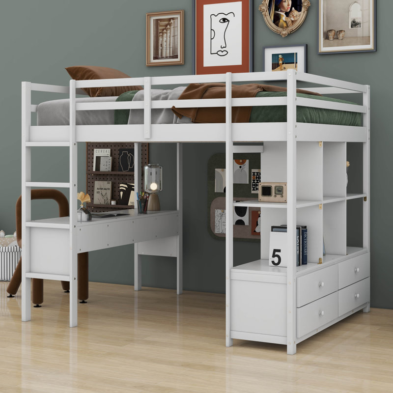 Kids Full Loft Bed, White