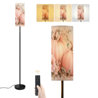 Floor Lamp Elegant Pink Pumpkins Surrounded by Delicate Flowers Greenery Dimmable Modern Standing Lamp with Remote Control Footswitch Bulb Lampshade T