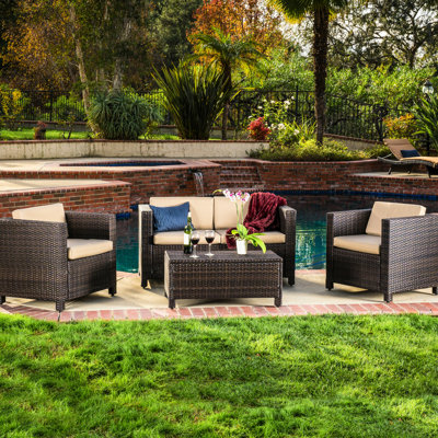 4 coussins de patio brun foncé - mélange de coussins avec ensemble de terrasse 4 pièces résistant à l'eau