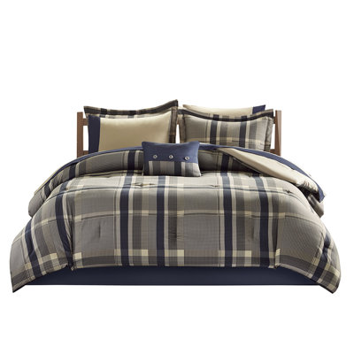 Navy Multi Twin Plaid Bedding With Sheets - , Breathable Comforter Bed Fashionable Print,