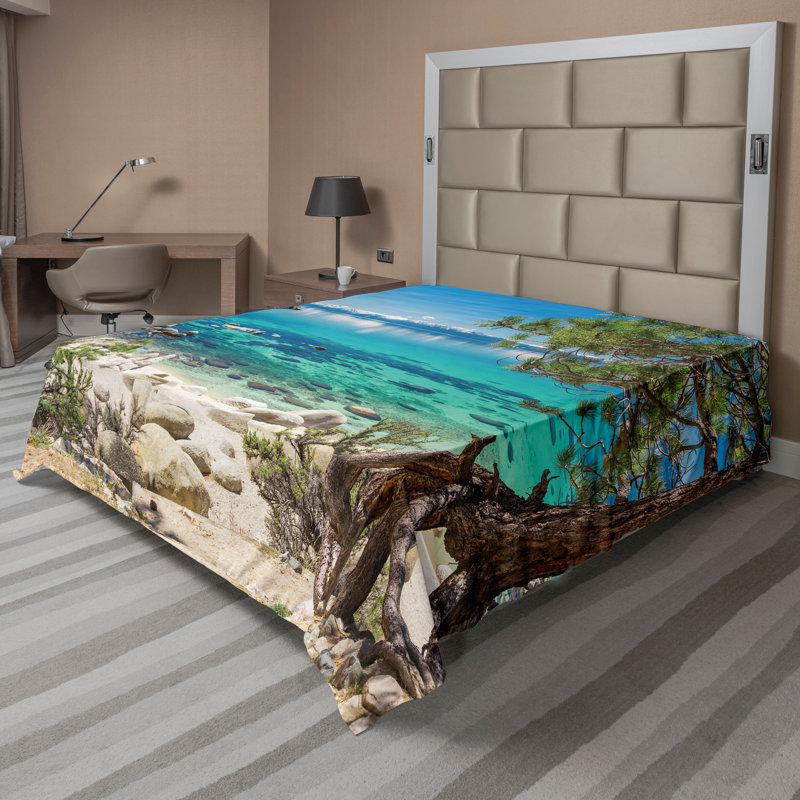 Drap-housse romantique Ambesonne Tahoe Snowy Mountain, Drap plat de taille très grand