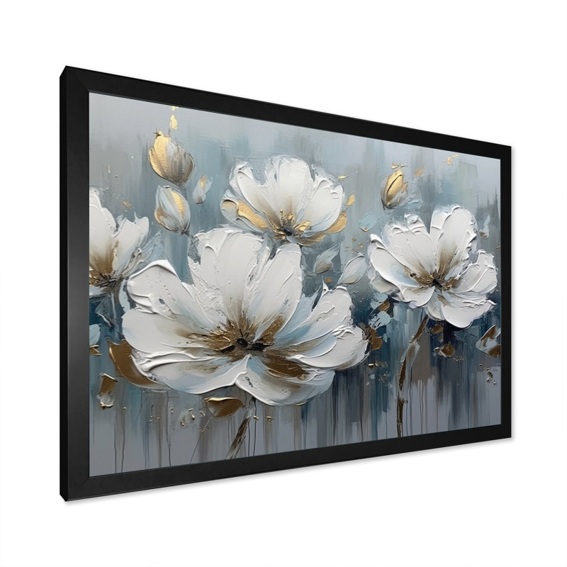 " Daisy Symphony V ", Black Single Picture Framed, 16" H x 32" W x 1" D