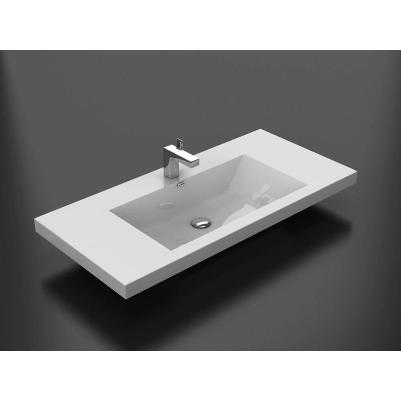 Alma 23'' White Polymarble Rectangular Bathroom Sink with Overflow