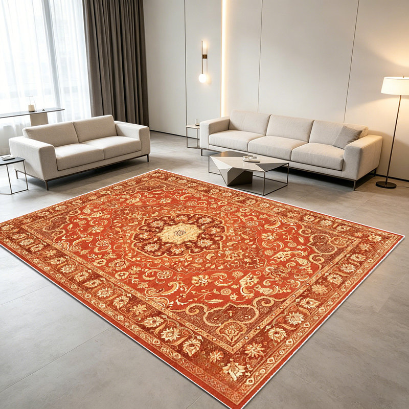 1PC Vintage Persian Floral Medallion Terracotta area rugs for Living Room, Soft and Comfortable, Suitable for all seasons, easy-to-maintain, machine washable Indoor floor mat, Under Table Farmhouse suitable for Dining Room, Bedroom, Entryway, Home