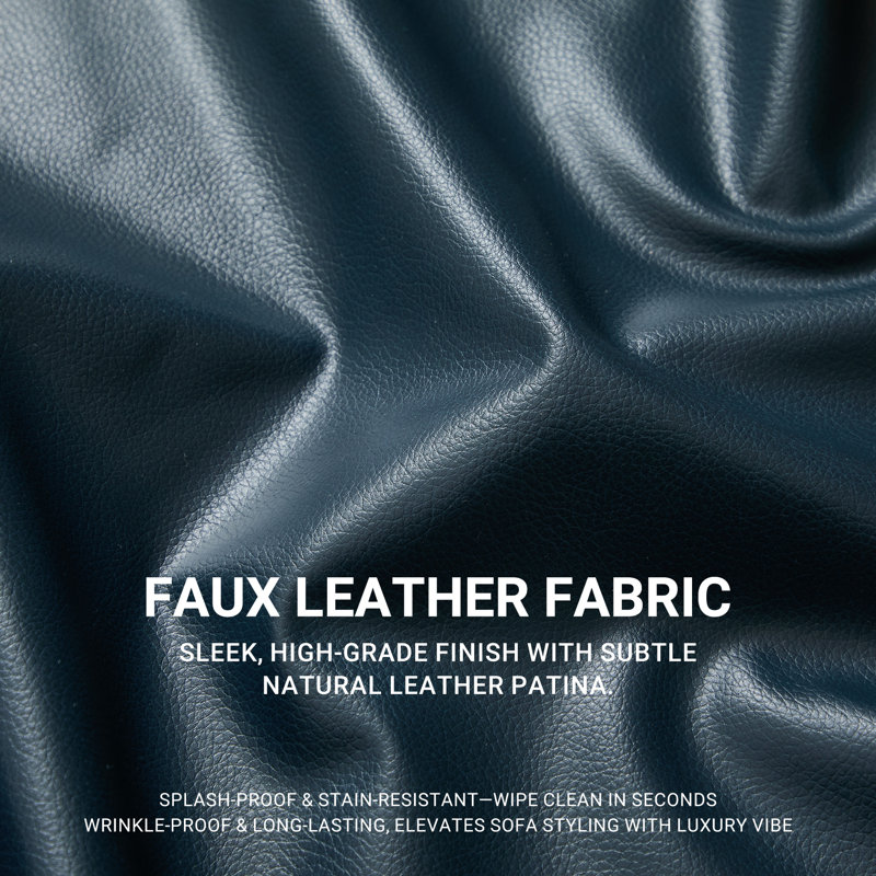 37 " Chenille Accent Chair, Blue Faux Leather