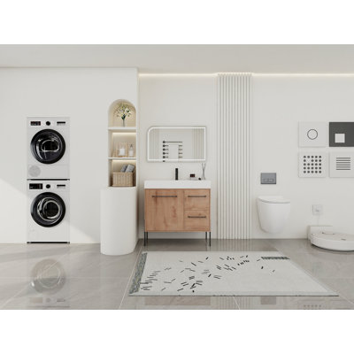 Meuble-lavabo sur pied 36 po avec lavabo en résine blanche et porte d'armoire à fermeture douce et 2 tiroirs ((KD-PACKING)
