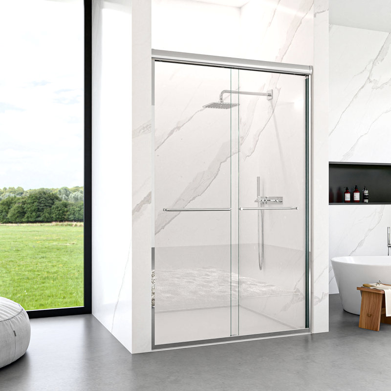 Porte de douche coulissante double 72 "H semi-sans cadre 72", porte de douche à dérivation, porte en verre trempé Sgcc de 1/4 "(6mm) d'épaisseur