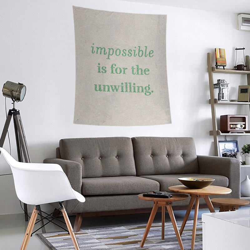 Tapisserie quote « impossible à écrire » en polyester, H 80 po x l 68 po, Blanc / vert