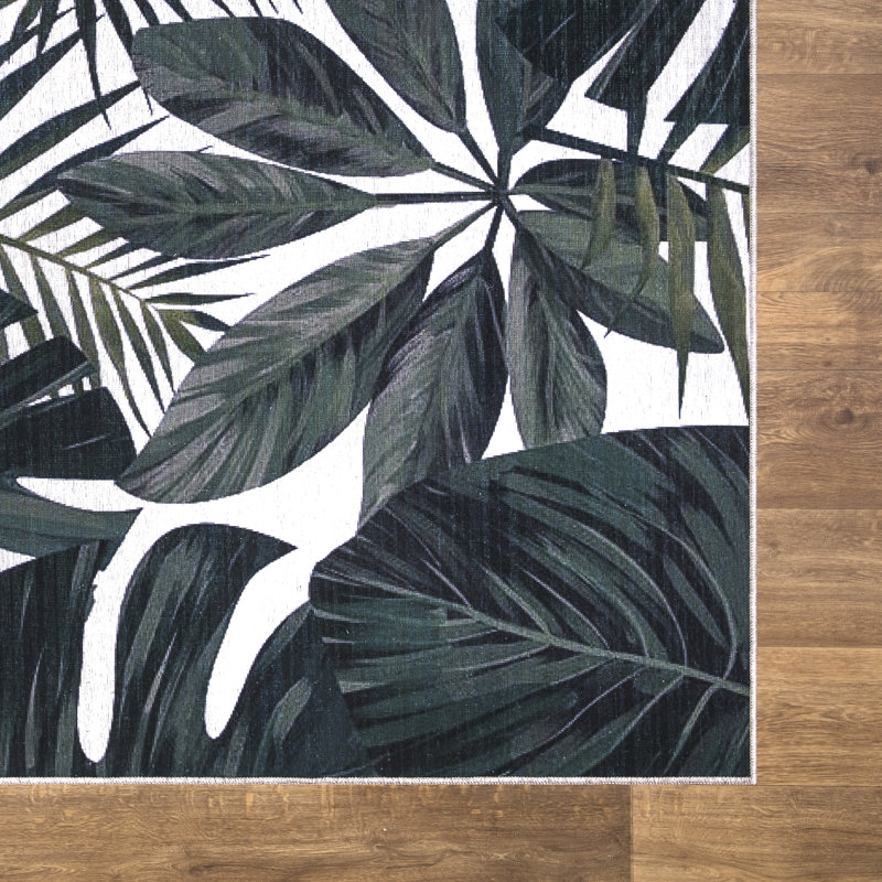 Tapis floral vert / crème Brechin, Rectangle 5 pi 3 po x 7 pi 6 po