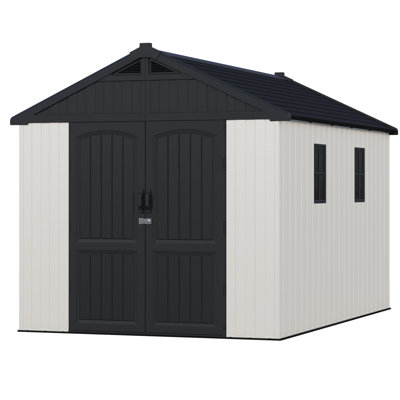 8 Ft. W X 12 Ft. D Plastic Storage Shed With Floor, Resin Shed With Reinforced Steel Structure, Beige