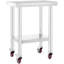 Table de travail de haute qualité en acier inoxydable de 24 po x 18 po x 34 po avec 3 tablettes réglables, 4 roulettes et un frein pour le restaurant