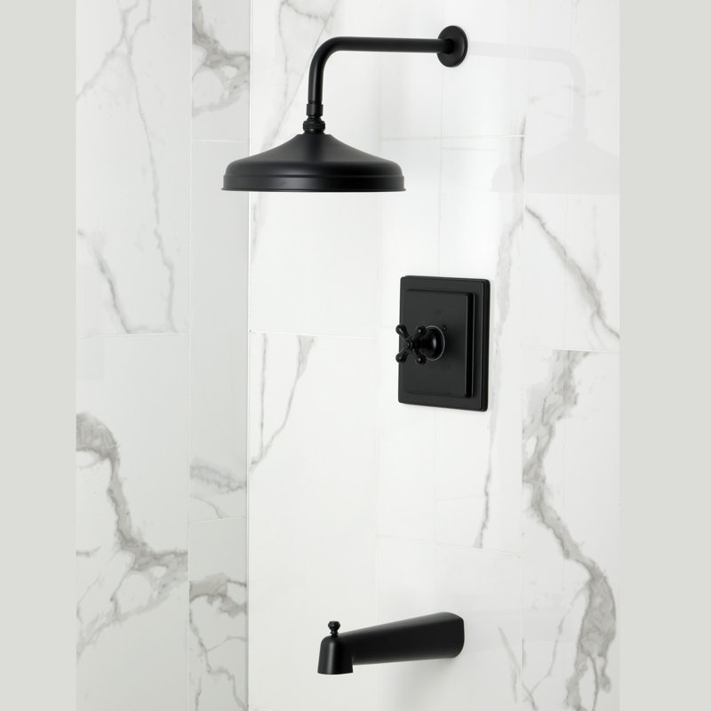 Kingston Brass Single-Handle Pressure Balanced Tub And Shower Faucet, Matte Black, Lever Handle