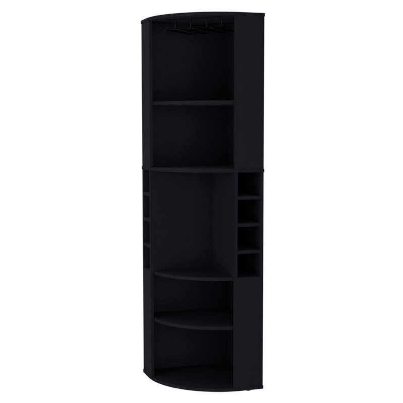 5 Shelf Black Corner Cabinet For Bar - Stores Wine Bottles & Essentials, Construction, Enhances Living Space Use Wood, Room