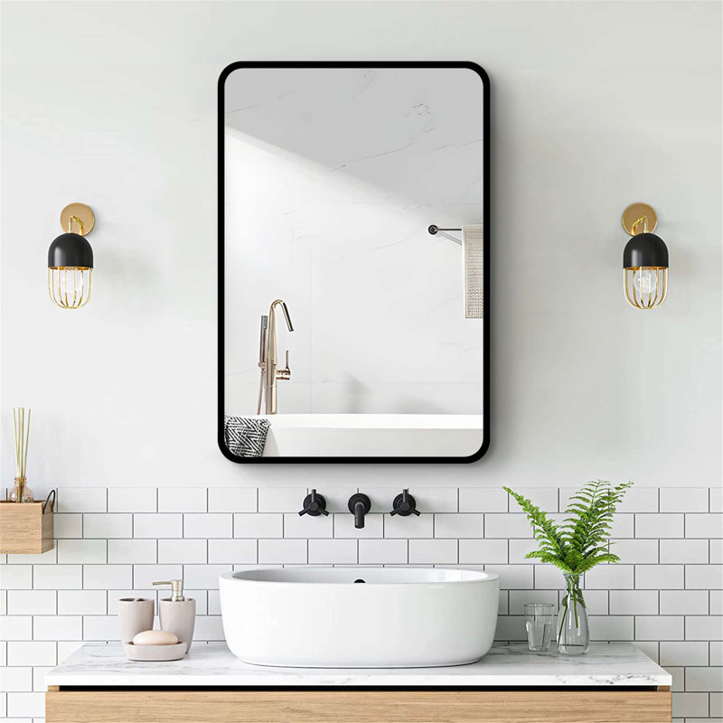 Armoire à pharmacie murale ou en métal avec miroir, H 28 po x l 20 po x P 5 po, Noir, noir, noir, noir