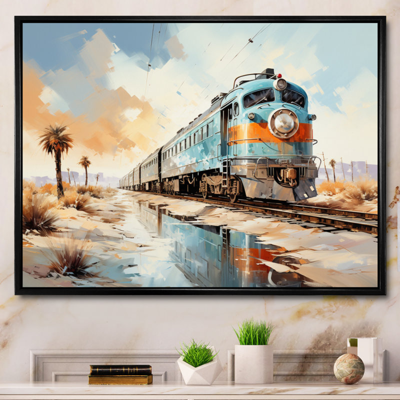 Blue Train Sublime Landscapes II - Transportation Wall Art Living Room, Cadre flottant noir, H 24 po x l 32 po x P 1 po