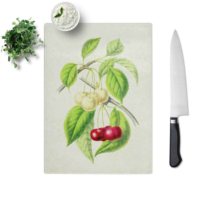 Tempered Glass Illustration of Cherries Chopping Board, 20 cm x 28.5 cm