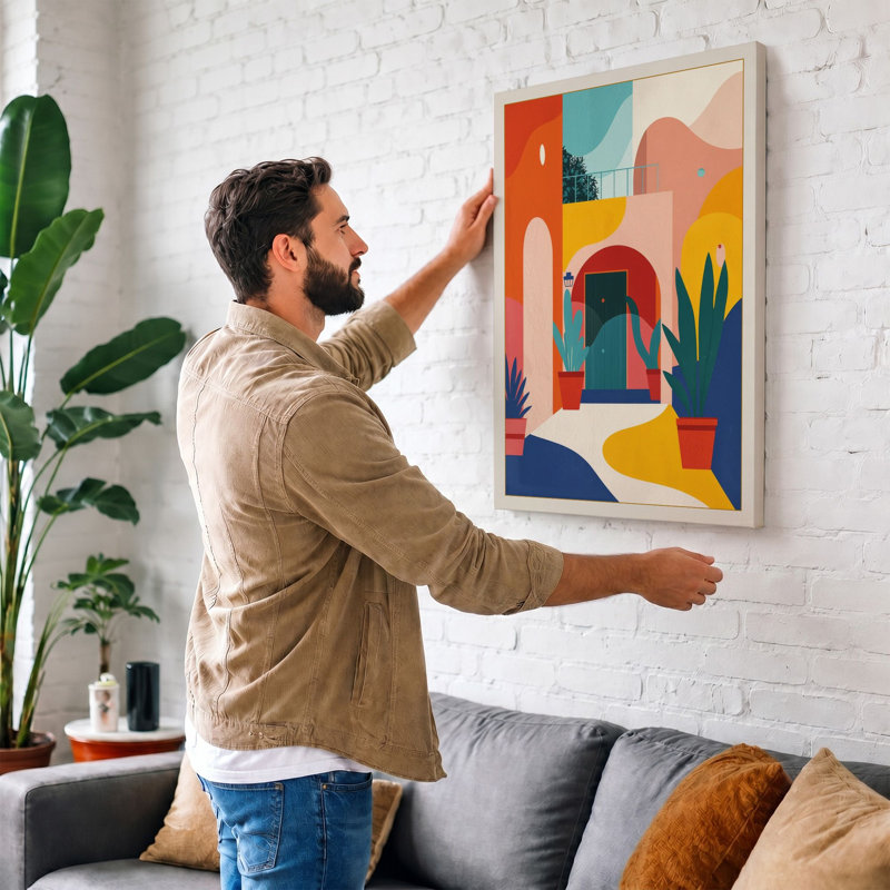 Moroccan Courtyard Modern - Wrapped Canvas, 36x24 - 91.4 x 61.0 cm, Cream Border