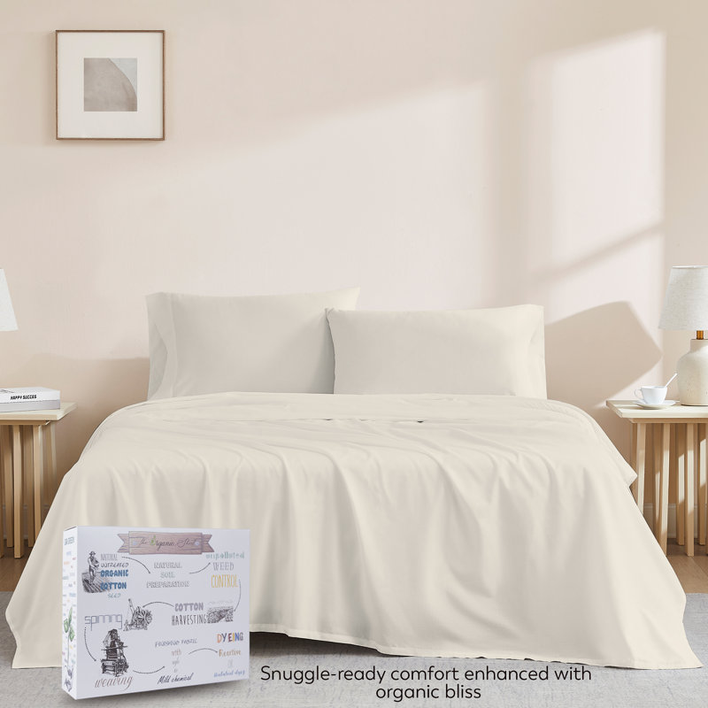 Ensemble de draps durables et légers 100% coton durable et respirant, Ivoire, Simple TG