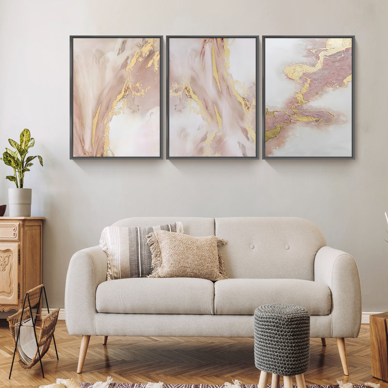 Abstrait - Peinture sur toile 3 pièces, Noir, H 16 po x l 36 po x P 1,5 po