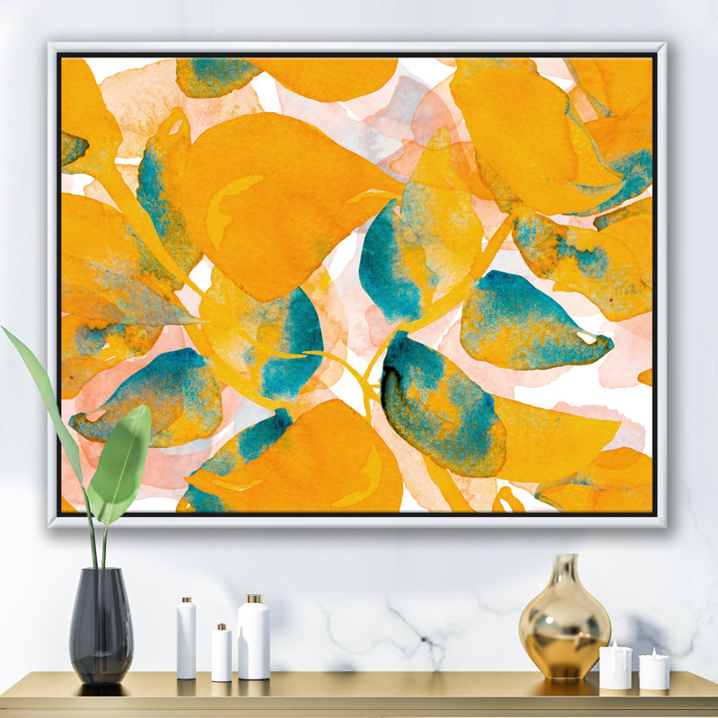 Feuilles d'aquarelle - reproduction d'art sur toile, H 36 po x l 46 po x P 1,5 po, Toile blanche encadrée