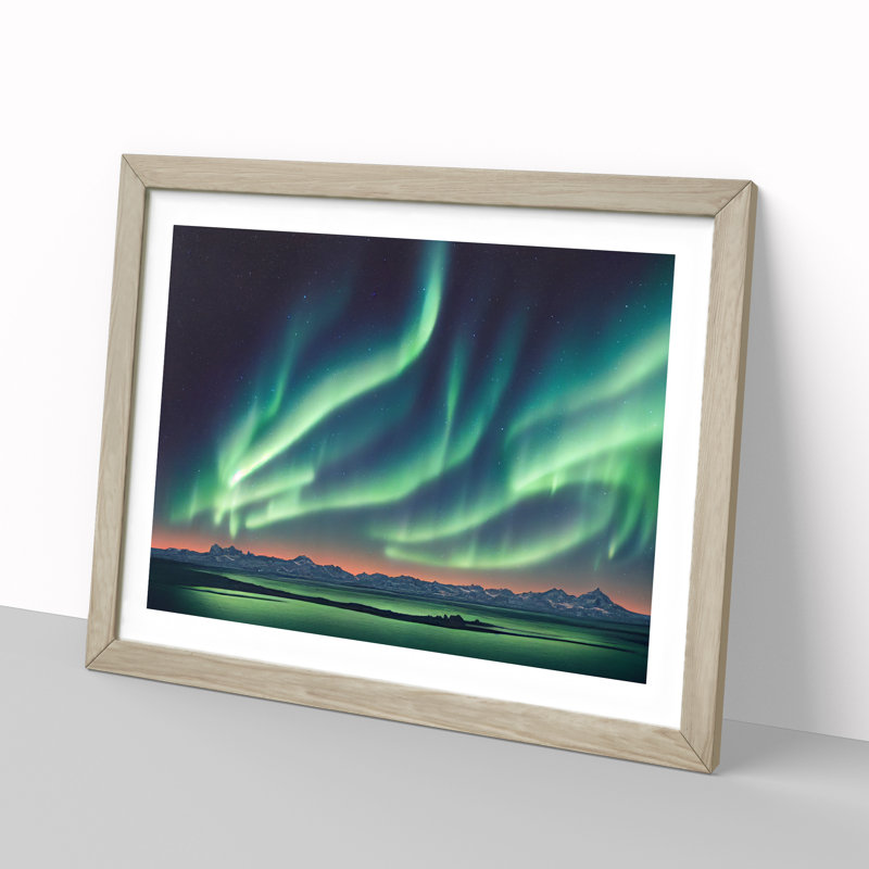 Joyous Aurora Borealis - Framed Print, 25cm H x 34cm W x 2cm D, Oak