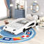 Twin Size Race Car-Shaped Bed With Rolling Feature Wheels, White - Comfortable Bedroom Furniture Bed, And Protected Sleeping Environment