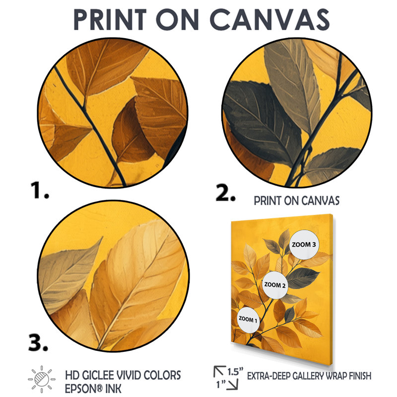 Moutarde feuilles d'automne étreinte II - décoration murale florale, H 20 po x l 12 po, Noir, noir, noir, noir