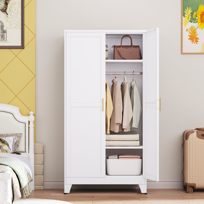 Metal Clothing Storage Cabinets Armoire Wardrobe Closet With Hanging Rod And Adjustable Shelves For Bedroom