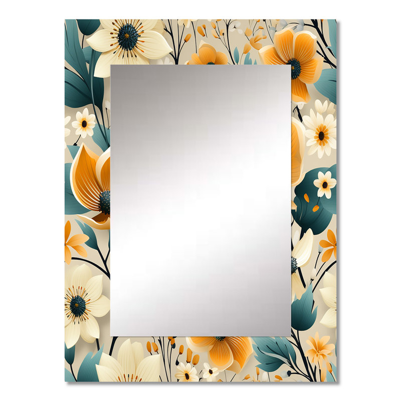 Ellettsville Mod Floral Nostalgia - miroir mural décoratif Mid-Century, géométrique, miroir abstrait, impression d'art en métal