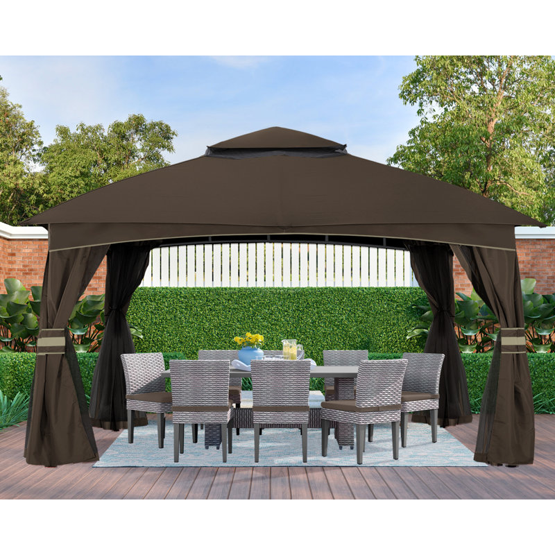 Steel Patio The Soft Roof Gazebos, Brown, 110" H x 143" W x 118" D