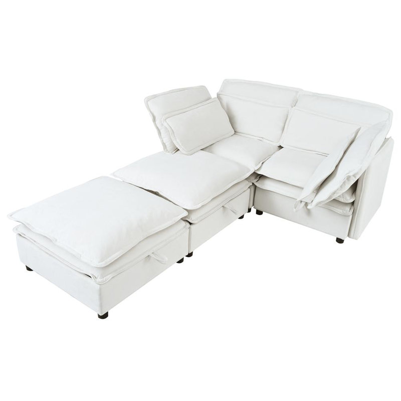 Canapé modulaire 4 places avec coussins, Polyester beige