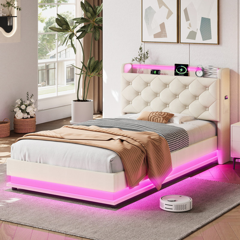 Metal Ottoman Storage Bed, Beige