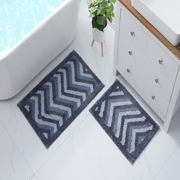 Clara Clark Bathroom Rugs, Shaggy Plush Bath Mat, Ultra Soft Non Slip Backing Rubber. 3 Piece Set, Blue