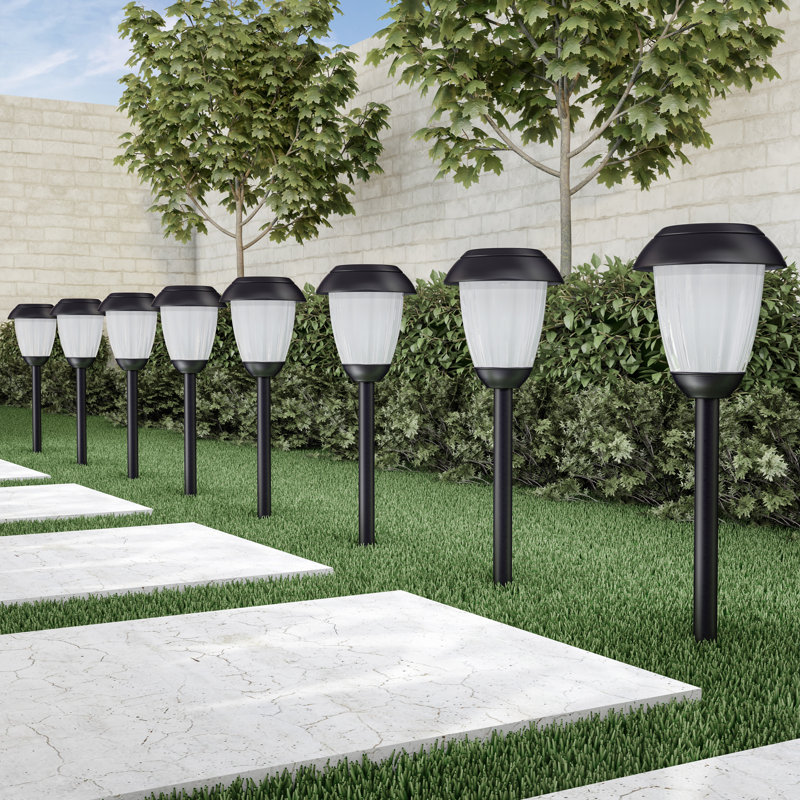 Solar Powered Integrated LED Metal Pathway Light Pack, Black
