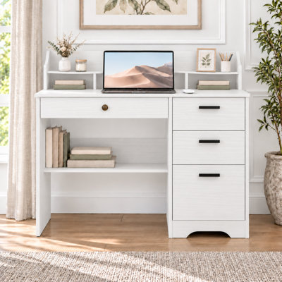 Bureau d'ordinateur Catrimown avec tiroirs et huche, bureau de maison de ferme, bureau d'étudiant en bois avec tiroir classeur pour chambre à coucher