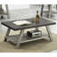 Table basse contemporaine en bois noyer patiné et gris