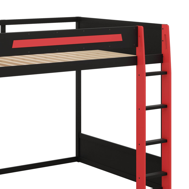 Lit double superposé double pour jouer, bureau intégré, ports USB et organisateurs de câbles, structure en bois avec éclairage DEL