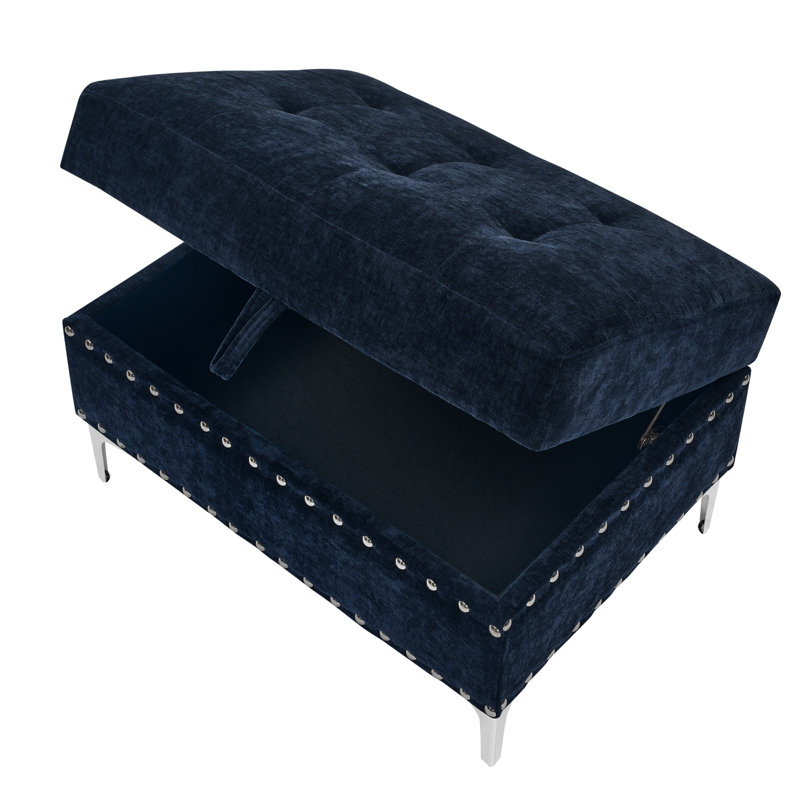 Ilish Upholstered L-Shaped Sectional Reversible, Dark Blue Chenille