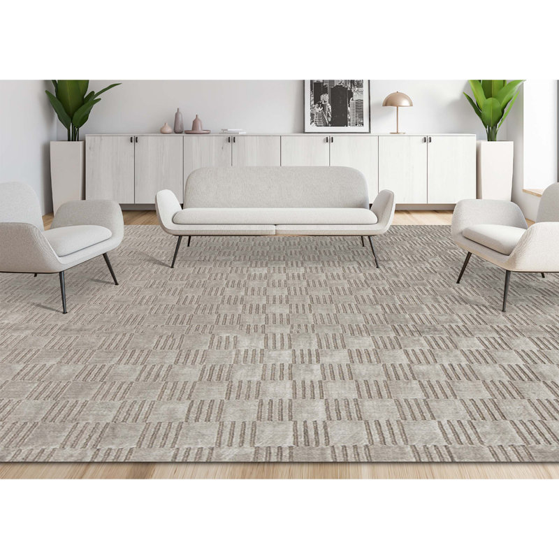 Wool Geometric Area Rug in Gray