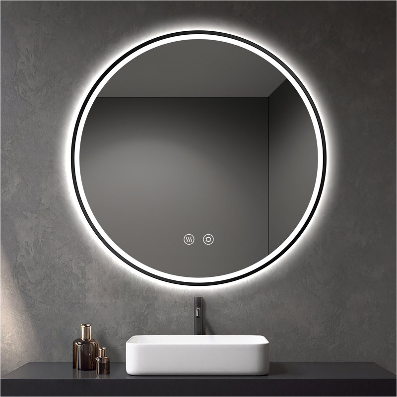 Miroir de salle de bain rond à DEL rétro-éclairé, Noir