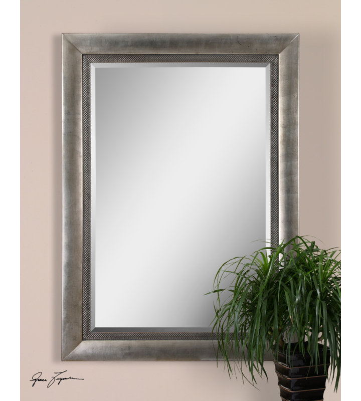 Large Rectangular Antique Silver Wood Wall Mirror