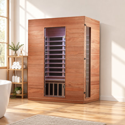 Royal Saunas Hongyuan 3 Person Indoor Bluetooth with 10 of Low EMF Heaters FAR Infrared In Okoume & Hemlock Wood