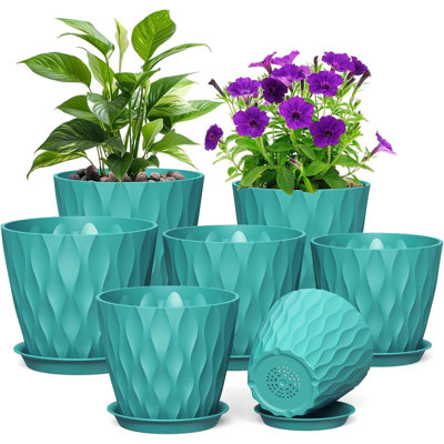 Ensemble de 7 pots à plantes en plastique bleu et vert (7 / 6,5 / 6 / 5,5 / 5 / 4,5 / 4 pouces)