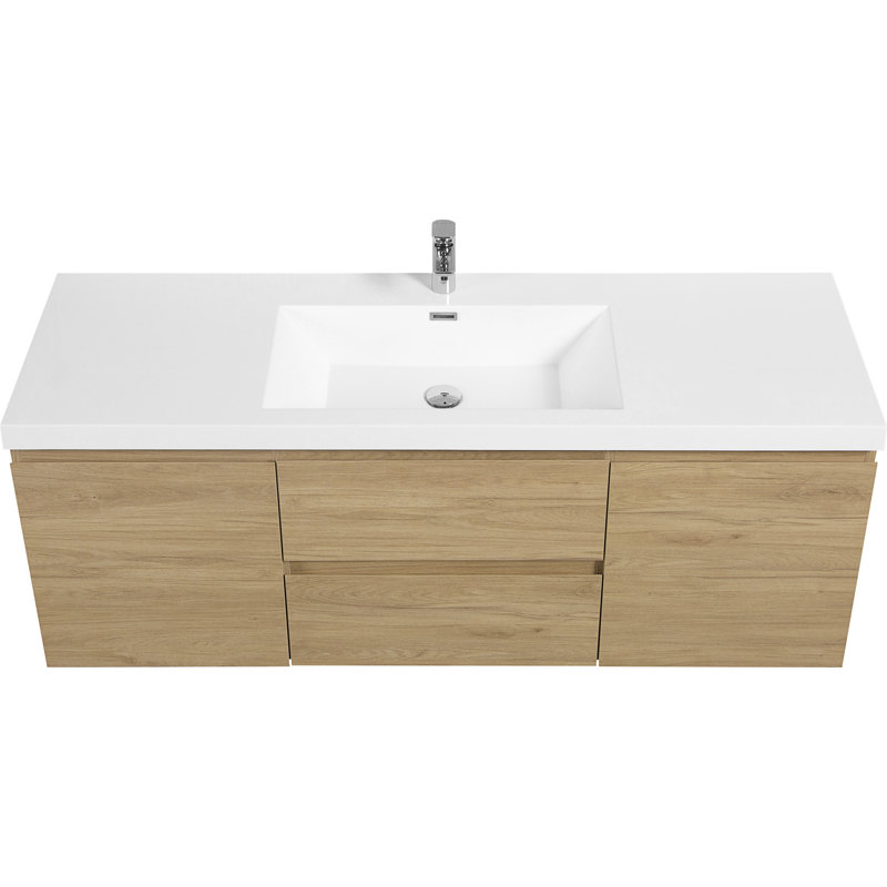 Meuble-lavabo flottant 60 po avec lavabo, meuble-lavabo mural moderne 60 po avec lavabo en résine et tiroirs à fermeture en douceur
