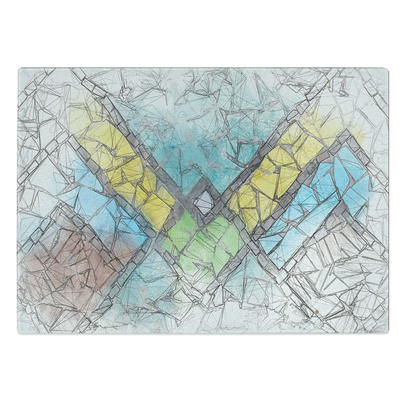 Glass Geometric Mosaic in Abstract Chopping Board, 39 cm W x 28.5 cm L