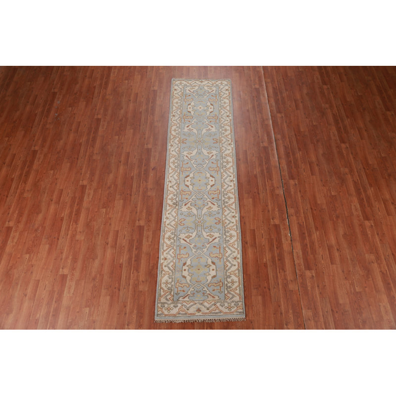 Tapis de couloir oriental bleu clair Oushak 3 x 10