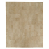 Leather Suede Cowhide Geometric Area Rug in Beige