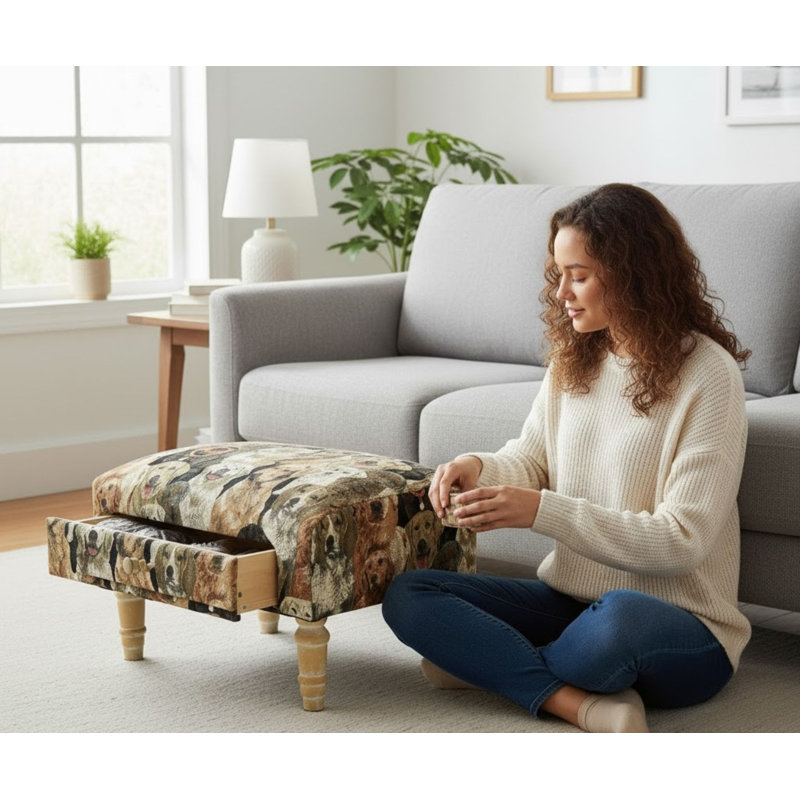 Stylish Winbush 40cm Animal Theme Ottoman with Storage, Hand-Finished Rectangle Footrest for Modern Home Décor