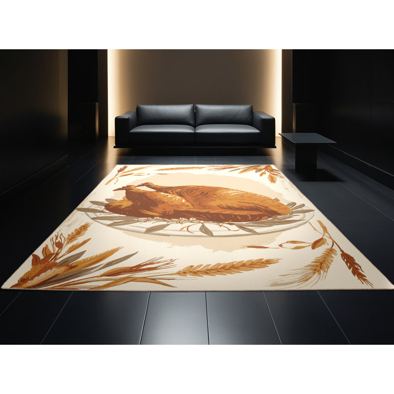 Machine Washable Tomohon Turkey Roast Rustic Rug in Beige – Beige Binding, 5x7