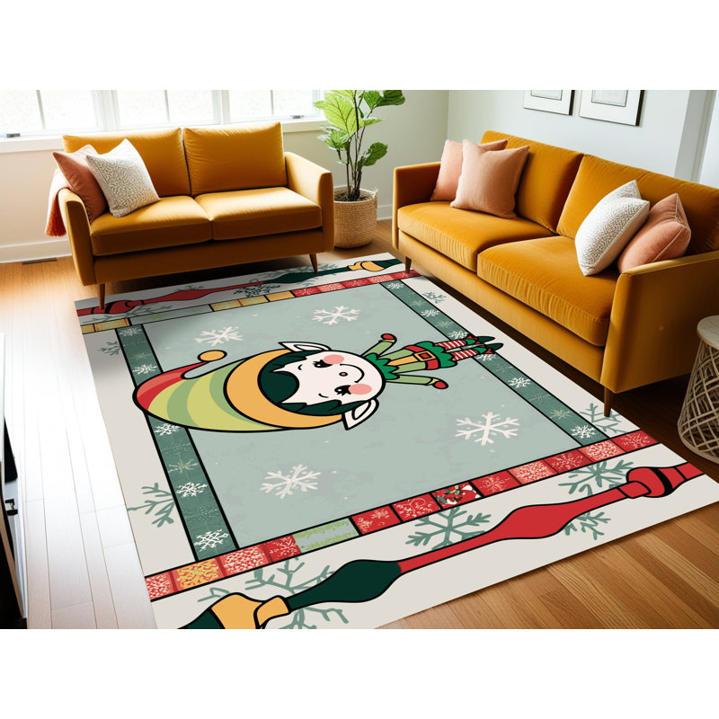 Tapis de vacances d'hiver de Noël lavable The Holiday Aisle®, Rectangulaire 3 pi x 5 pi